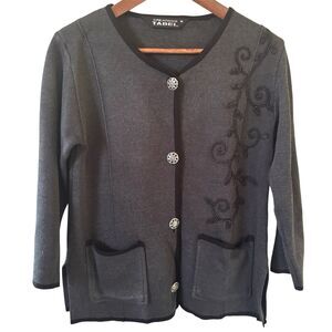 Embroidered Womens M Classic Black Floral Jacket Glam Quiet Luxury Old Money Art